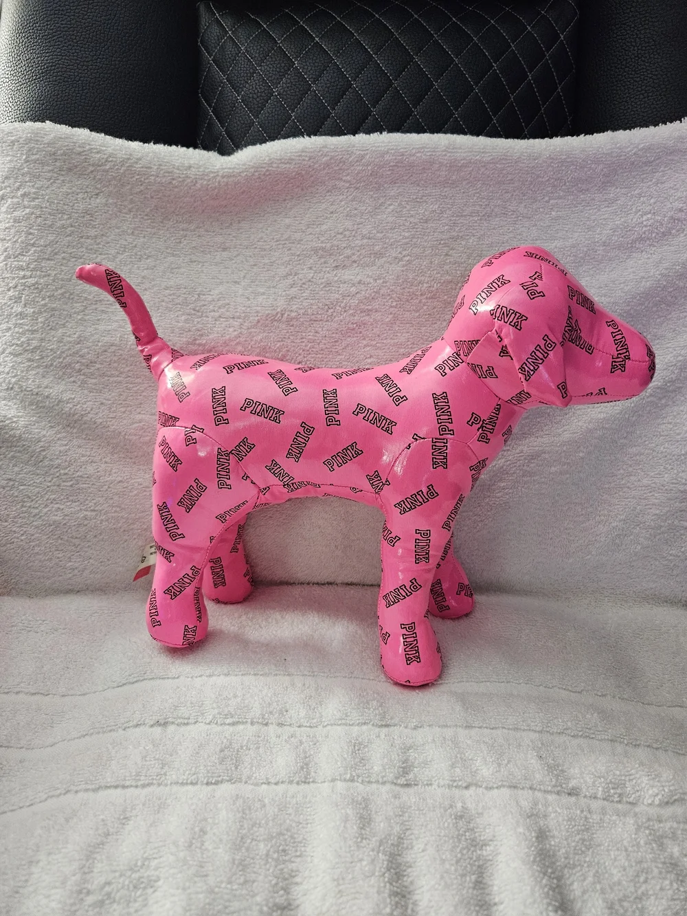 Victoria's Secret PINK Large Dog Plush 2015 Hot Pink Black Graffiti Logo 10